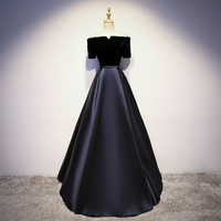 A line velvet satin long prom dress, evening dress - Thumbnail 3