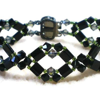 Black diamond shape woven crystal bracelet