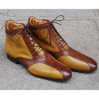 Hand Crafted Brown Tan Leather Boot, Men Ankle Boots Designer Casual Denim Boots - Thumbnail 1