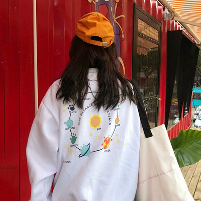 White / black sun star planet sweatshirt - Thumbnail 5