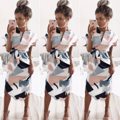Fashion sexy v-neck printed dresses - Thumbnail 4