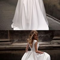 Vintage Scoop Neck A-Line Ivory Long Wedding Dresses,Simple Wedding Gown with Pockets - Thumbnail 2