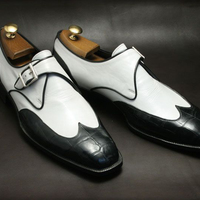 Handmade Alligator Texture Toe Shoe, Men Leather Shoes, Black White Monk shoes - Thumbnail 1