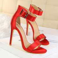 Simple And Sexy Stiletto Super High Heel Satin Metal Sandals Hot G8420 - Thumbnail 2