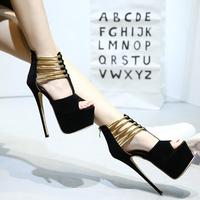 Metal Decorative 16 Cm Super High Heel Sandals High To Help Waterproof Platform Roman Shoes K5470 - Thumbnail 2