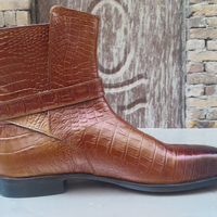 Jodhpurs alligator texture tan boots, men leather dress crocodile texture Boot - Thumbnail 1