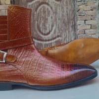 Jodhpurs alligator texture tan boots, men leather dress crocodile texture Boot - Thumbnail 2