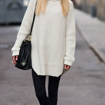 Loose high-necked knit sweater