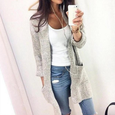 Long-sleeved knit cardigan sweater jacket