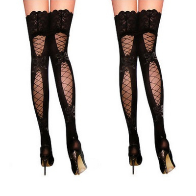 Black thigh high sexy women stockings - Thumbnail 5