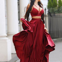 Sexy Chiffon Black Two Piece Prom Dresses for Women - Thumbnail 1