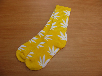 Harajuku Weed Marijuana Crew Socks Yellow/White Color