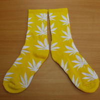 Harajuku Weed Marijuana Crew Socks Yellow/White Color - Thumbnail 1