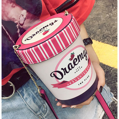 Ice cream design personality pink bucket bag ladies shoulder bag