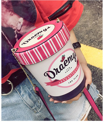 Ice Cream Design Personality Pink Bucket Bag Ladies Shoulder Bag