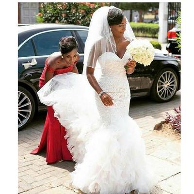 Gorgeous south african nigerian 2019 luxury lace mermaid wedding dresses sweetheart appliques backless ruffles train bridal gown custom made