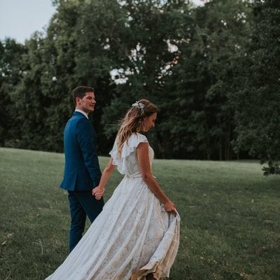 Bohemian lace wedding dress/ruffled open back beige lace wedding dress/long train low back lace wedding dress/boho lace wedding dress