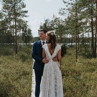 Bohemian Lace Wedding Dress/Ruffled Open Back Beige Lace Wedding Dress/Long Train Low Back Lace Wedding Dress/Boho Lace Wedding Dress - Thumbnail 2