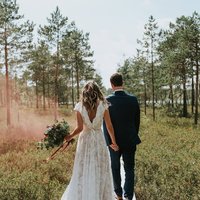 Bohemian Lace Wedding Dress/Ruffled Open Back Beige Lace Wedding Dress/Long Train Low Back Lace Wedding Dress/Boho Lace Wedding Dress - Thumbnail 4