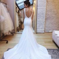 Crepe Trumpet Backless Wedding Dress - Thumbnail 3