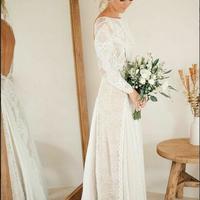 Long Sleeve Ivory Lace Wedding Dresses See Through Backless Boho Wedding Dresses  - Thumbnail 1