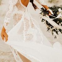 Long Sleeve Ivory Lace Wedding Dresses See Through Backless Boho Wedding Dresses  - Thumbnail 2