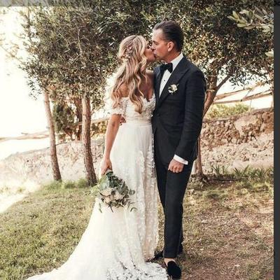 Ivory rustic lace wedding dresses off the shoulder beach wedding dresses 