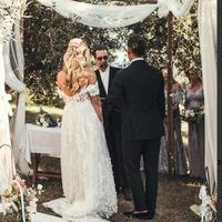 Ivory Rustic Lace Wedding Dresses Off the Shoulder Beach Wedding Dresses  - Thumbnail 3