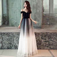 Black v neck tulle velvet long prom dress, evening dress - Thumbnail 1