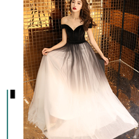 Black v neck tulle velvet long prom dress, evening dress - Thumbnail 3