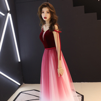  Black v neck tulle velvet long prom dress, evening dress - Thumbnail 2