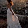 Boho Lace Beach Wedding Dresses Ivory Long Bohemian Wedding Dress-3