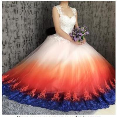 A-line scoop open back sweep train ombre wedding dress with appliques