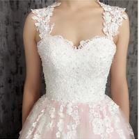 A-Line Scoop Open Back Sweep Train Ombre Wedding Dress with Appliques - Thumbnail 1
