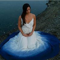 A-Line V-Neck Sleeveless Floor-Length Ombre Chiffon Ruched Wedding Dress - Thumbnail 1