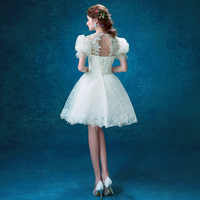 Cute white lace round neck short prom dress, princess dress - Thumbnail 4