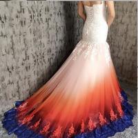 Mermaid Scoop Open Back Sweep Train Ombre Wedding Dress with Appliques Beading - Thumbnail 1