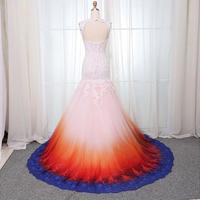 Mermaid Scoop Open Back Sweep Train Ombre Wedding Dress with Appliques Beading - Thumbnail 3