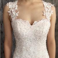 Mermaid Scoop Open Back Sweep Train Ombre Wedding Dress with Appliques Beading - Thumbnail 4