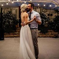 Simple Spaghetti Straps Tulle Sleeveless Appliques Wedding Dresses  - Thumbnail 1