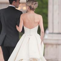 White A Line Court Train Curve Neck Sleeveless Wedding Gown,Cheap Wedding Dress - Thumbnail 1