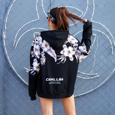 Floral flower printed hoodie sweatshirt - Thumbnail 5