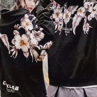 Floral Flower Printed Hoodie Sweatshirt - Thumbnail 4