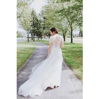 Sexy See Through Beach Wedding Dresses Crew Neck Bridal Dress with Short Sleeve Specail Lace Mermaid Bridal Gowns - Thumbnail 2