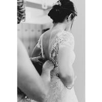 Sexy See Through Beach Wedding Dresses Crew Neck Bridal Dress with Short Sleeve Specail Lace Mermaid Bridal Gowns - Thumbnail 3