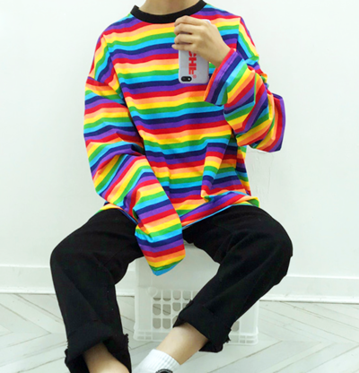 Free Shipping-RAINBOW LONG SLEEVE TEE