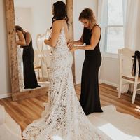 Gorgeous Mermaid Wedding Dresses Sexy Deep V Neck Champagne Lining Bridal Gowns - Thumbnail 3