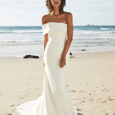 Simple mermaid ivory wedding dresses sexy off the shoulder covered button bridal gowns