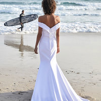 Beautiful Wedding Dresses Mermaid Simple Off the Shoulder Covered Button Sexy Bridal Gown - Thumbnail 2