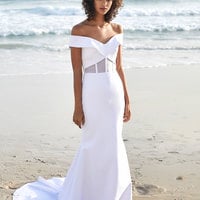 Beautiful Wedding Dresses Mermaid Simple Off the Shoulder Covered Button Sexy Bridal Gown - Thumbnail 3